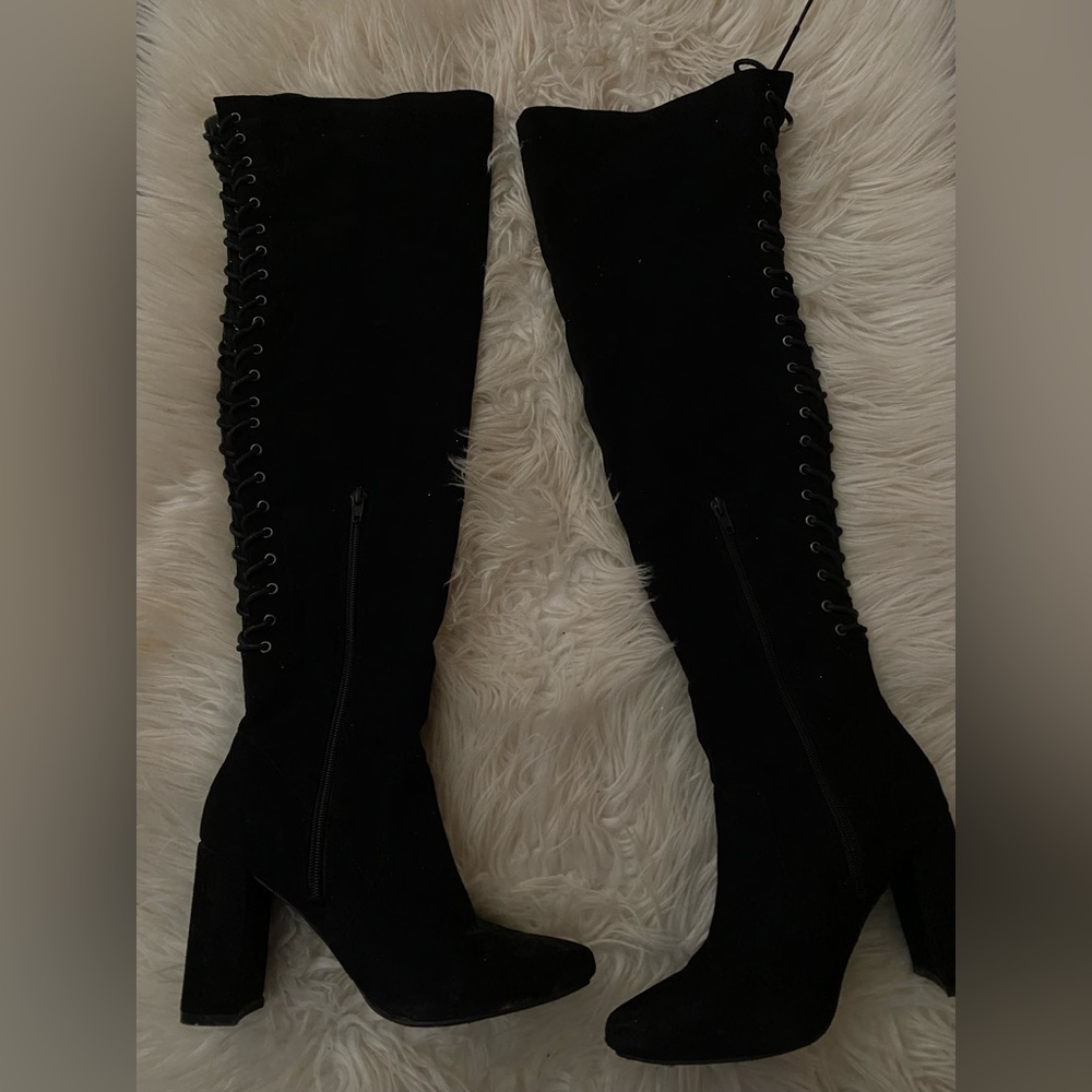 Elegant Suede Black Women's Knee-High Boots
